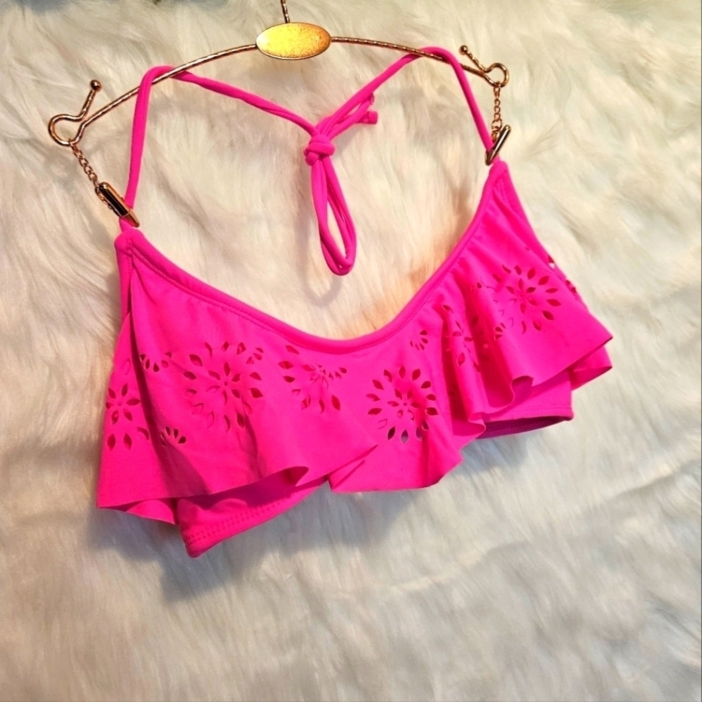 OP Halter Bandeau Bikini Top w/ Lace Overlay